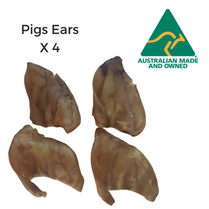 4 Australian made Pig Pork dried ears No preservatives Grain-free Gluten-Free Colour free made up of Pork