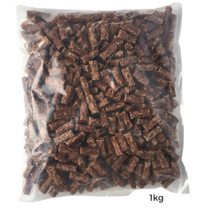 Pack of 1 Kg Bullets made up of Chicken / Roo or Beef meat, Pumpkin, Carrot, Rice, Potato Starch, Salt, Sugar, Potassium Sorbet, Maltitol Syrup ( a natural sugar substitute)