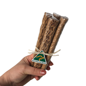 Grain-Free Beef, Chicken, or Roo Sticks which are gluten free and grain free. made up of Chicken, Beef or kangaroo meat, potato Starch, sugar, salt, sodium sorbet, maltitol syrup and food-grade colouring
