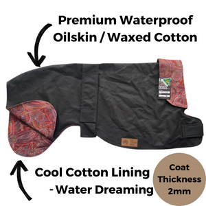 Lightweight Waterproof Dog Rain Coat / Greyhound Design / Cool Cotton Lining