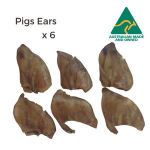 6 Australian made Pig Pork dried ears No preservatives Grain-free Gluten-Free Colour free made up of Pork