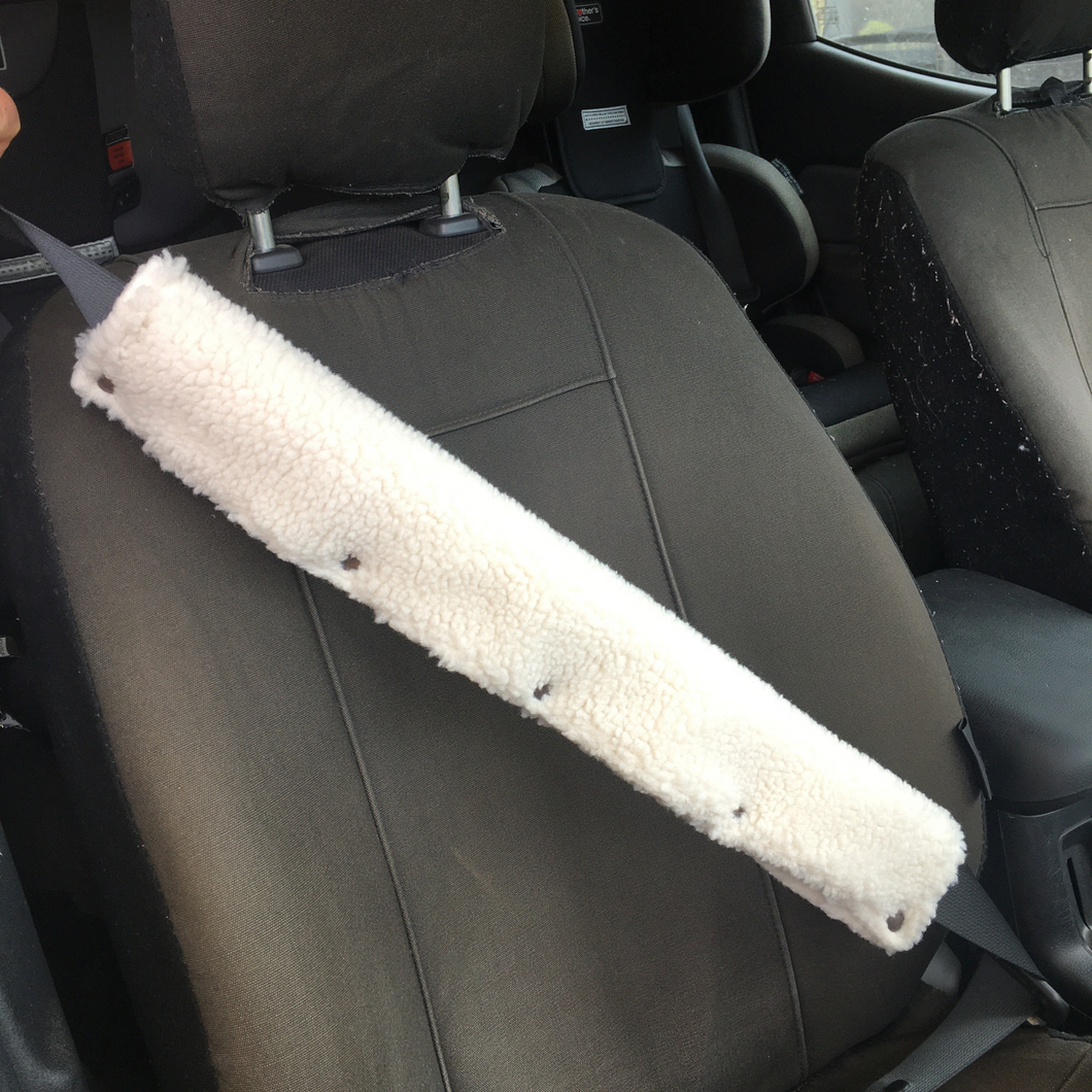 Seat belt protectors - 2 foot long with dome stud attachment cream sherpa fleece seatbelt covers